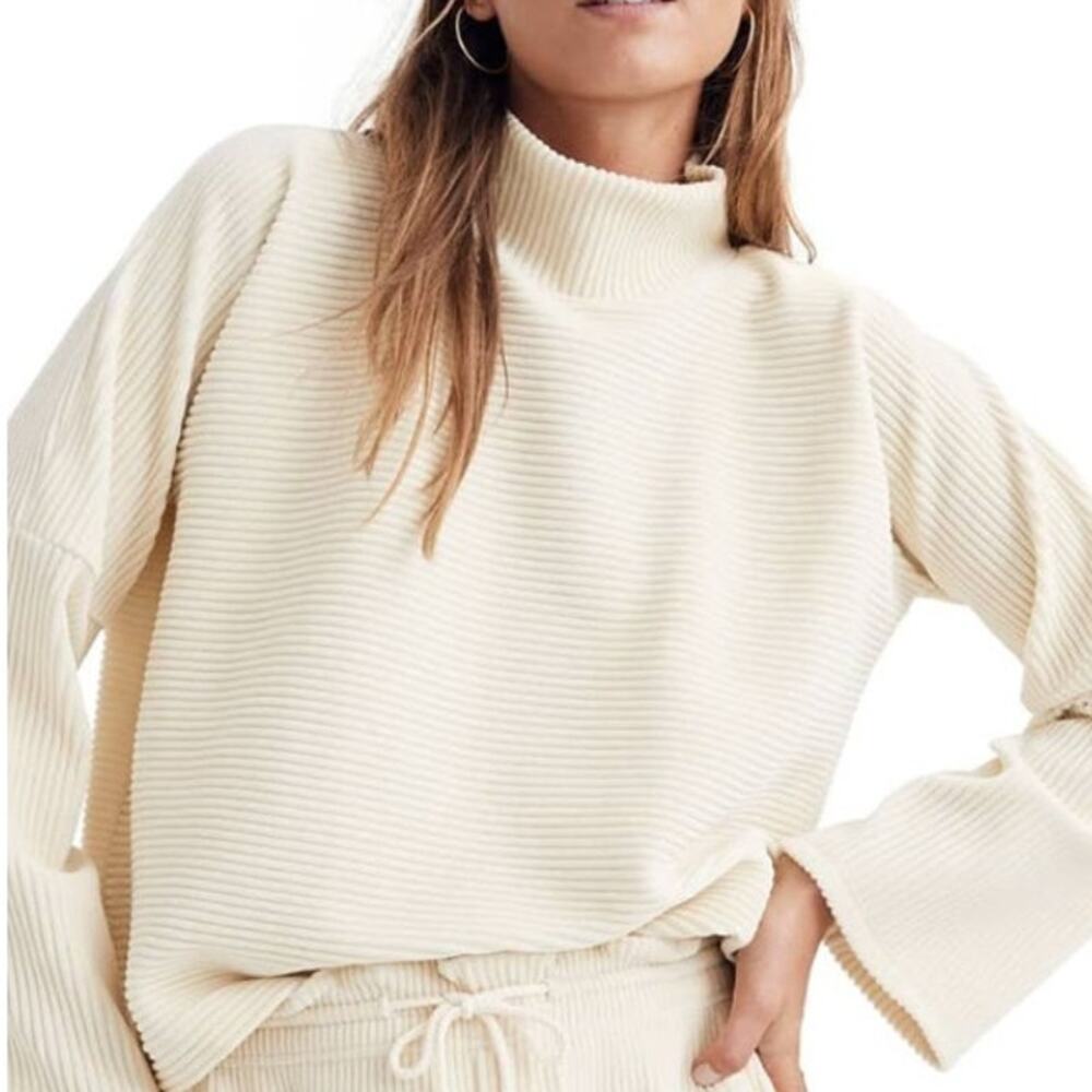 Madewell Texture & Thread Velour Corduroy Mockneck Top Ivory Dolman Women's XL